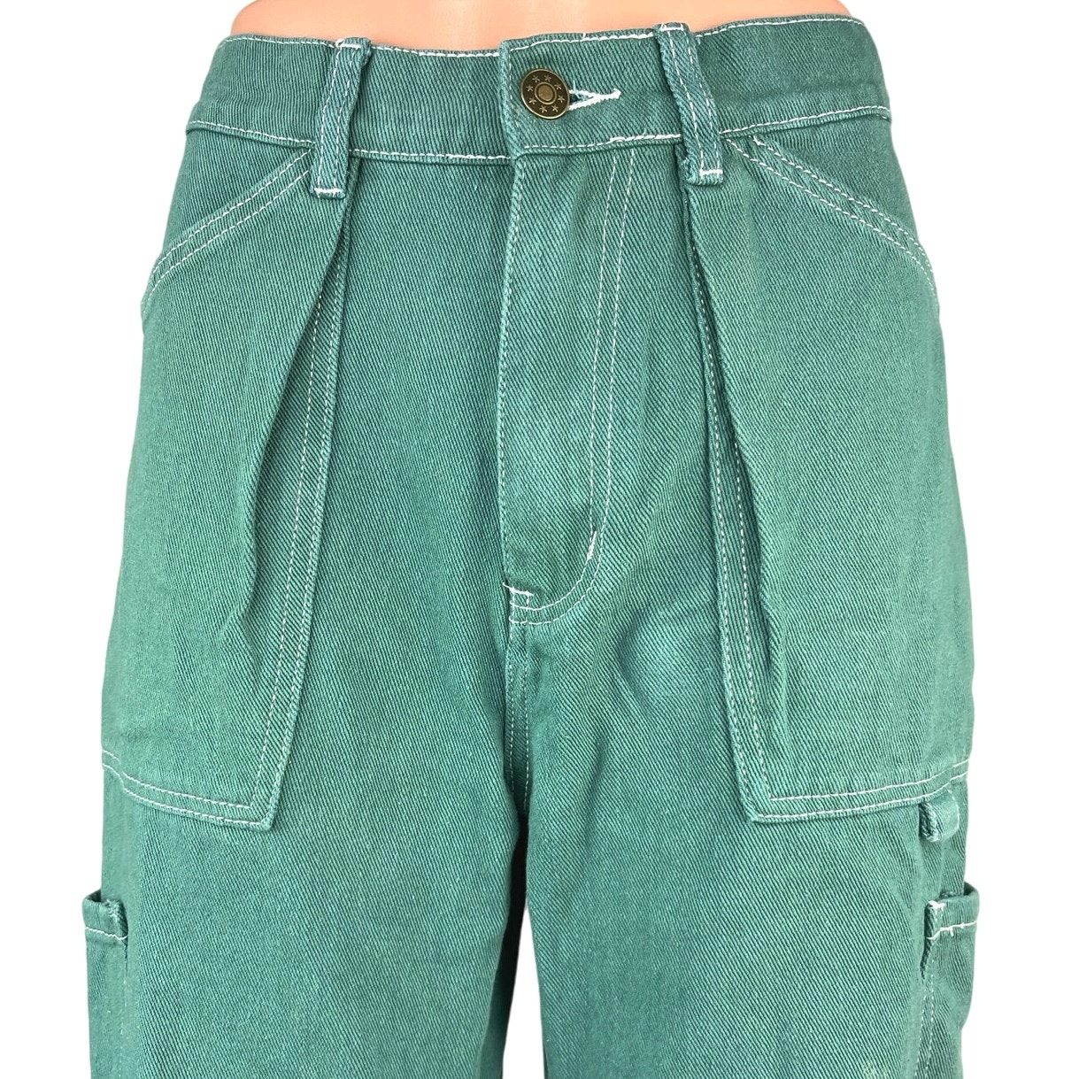 Lioness Miami Vice Green Wide Leg High Rise Baggy Oversized Cargo Denim Jeans Xs — image 4 of 6